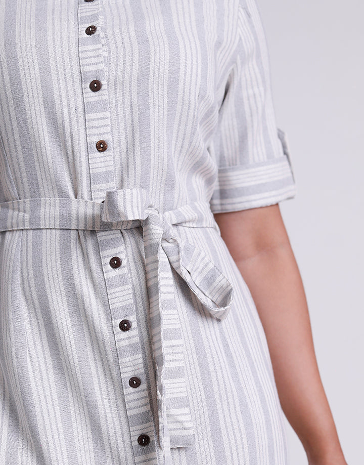 Tab Sleeve Stand Collar Dress