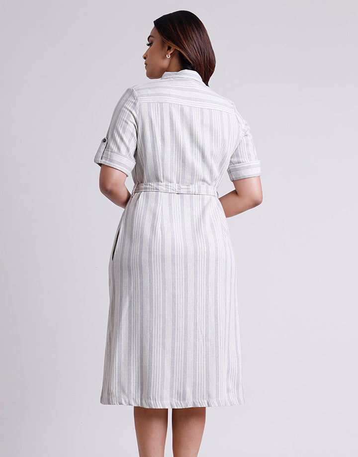 Tab Sleeve Stand Collar Dress