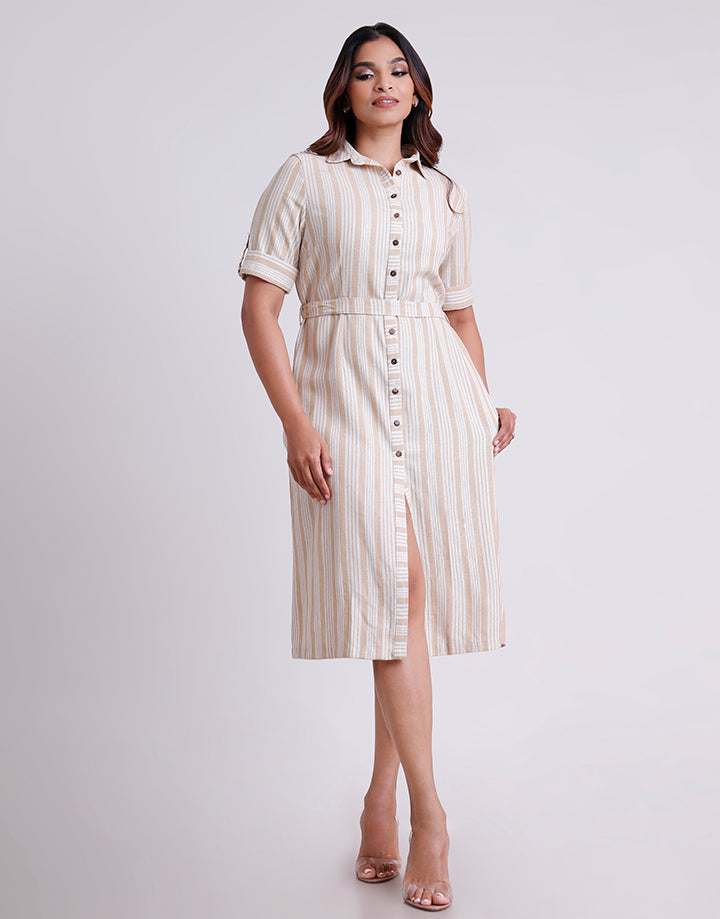 Tab Sleeve Stand Collar Dress