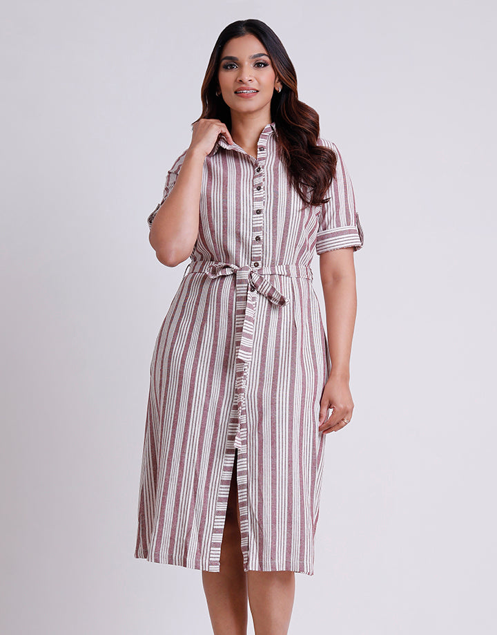 Tab Sleeve Stand Collar Dress