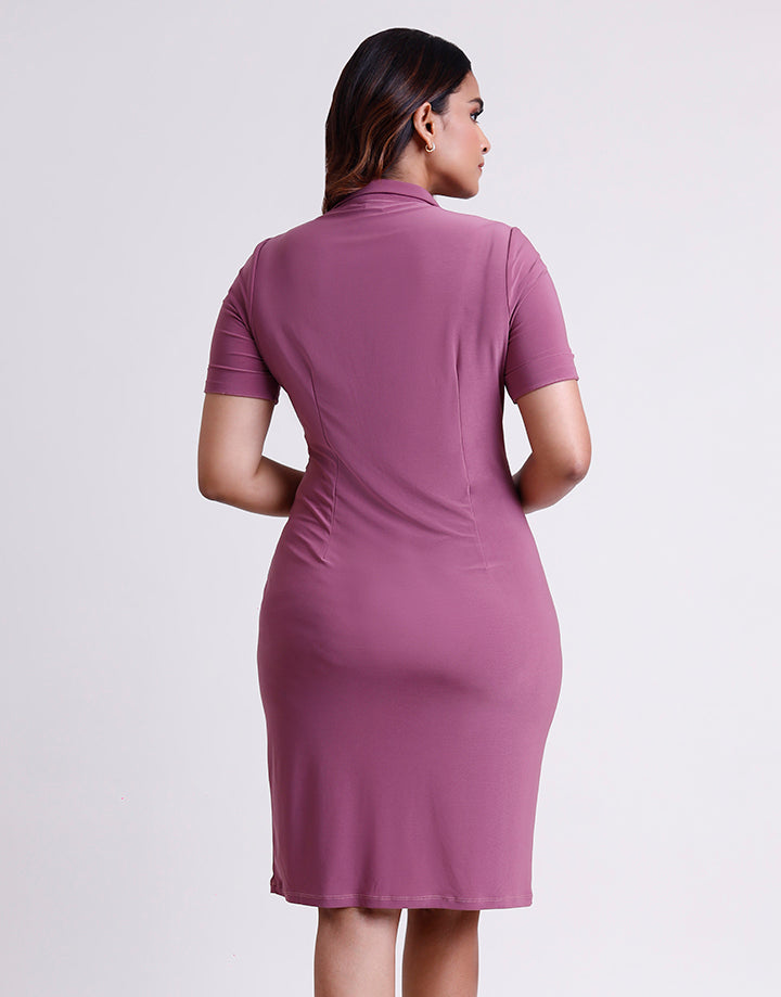 Folded Sleeve Ruched Shift Dress