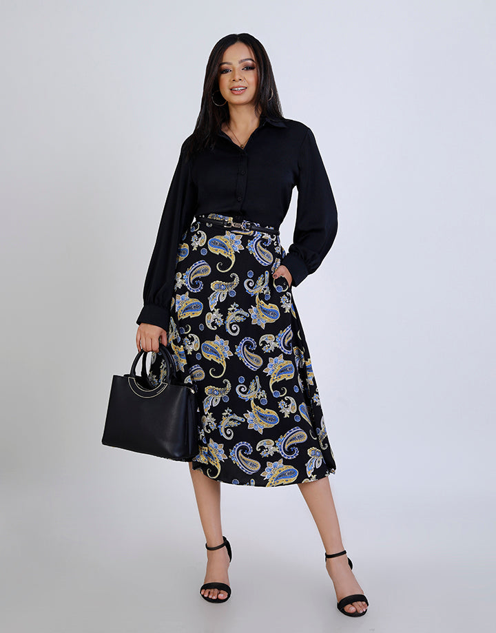 A- Line High Waist Printed Skirt