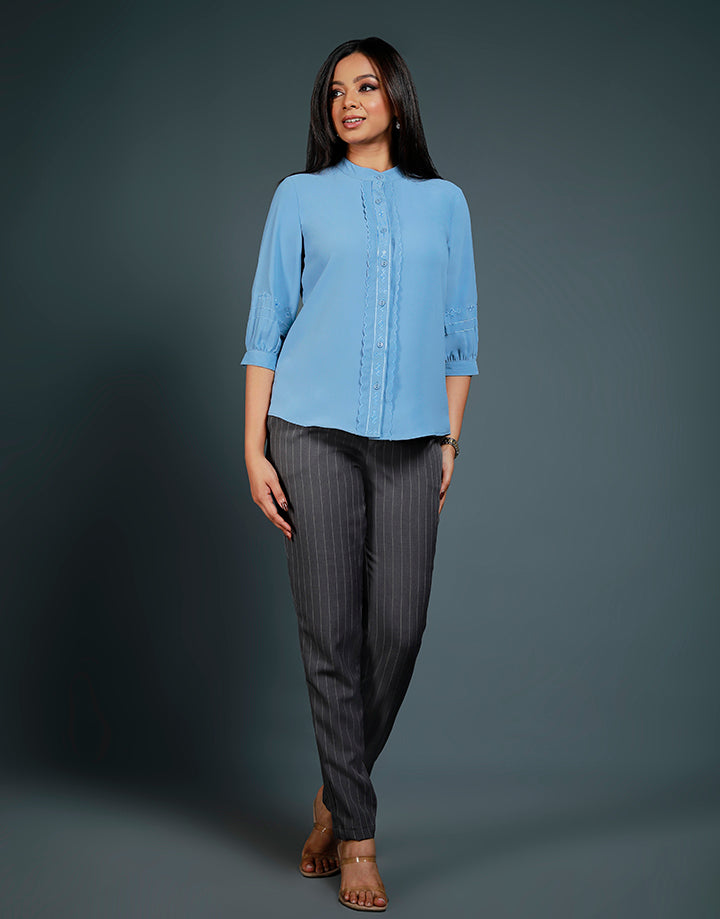 One Button Striped Office Pant