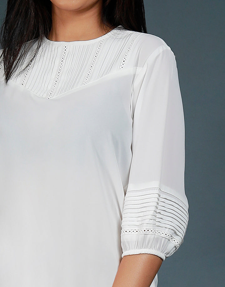 Puff Sleeve Top with Lace and Pintucks