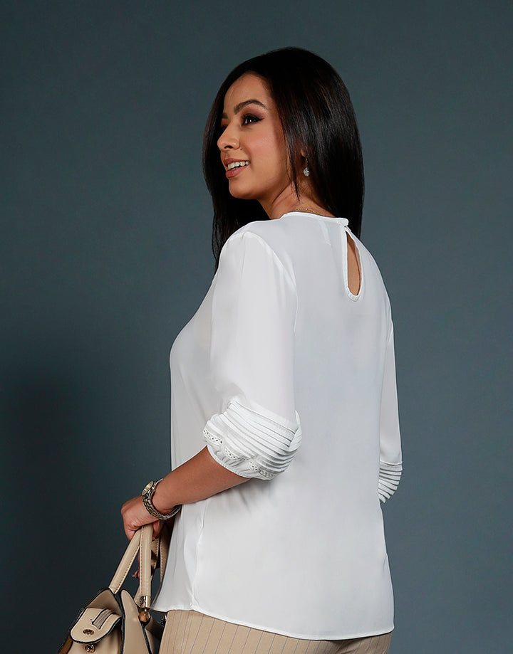 Puff Sleeve Top with Lace and Pintucks