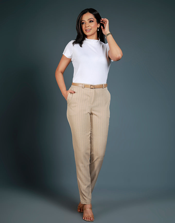 One Button Striped Office Pant