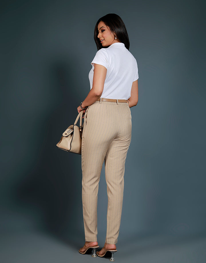 One Button Striped Office Pant