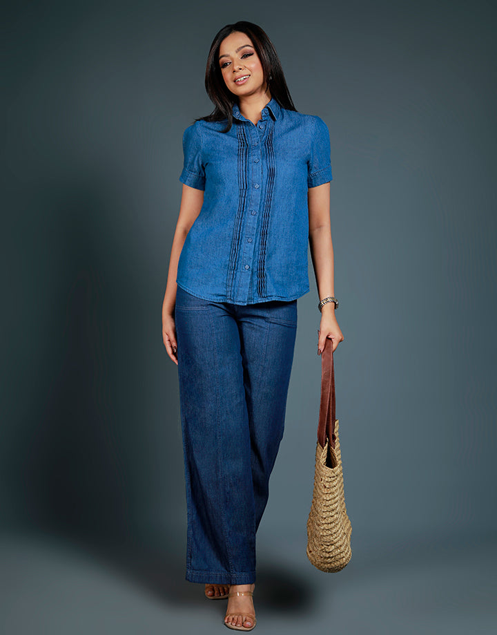 Standard Collar Blouse with Pintuck