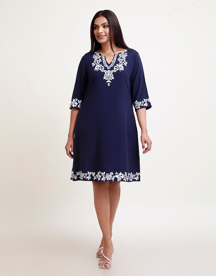 3/4 Sleeve Printed Short Dress