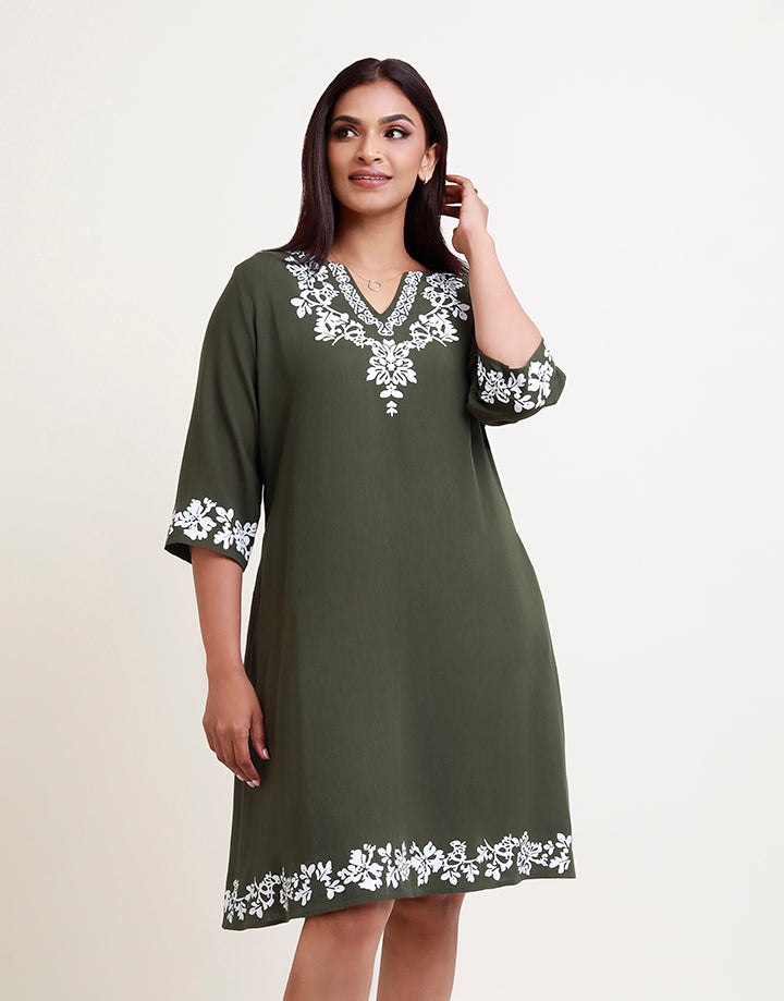 3/4 Sleeve Printed Short Dress