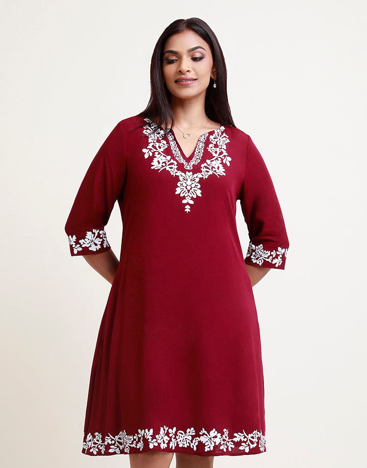 3/4 Sleeve Printed Short Dress