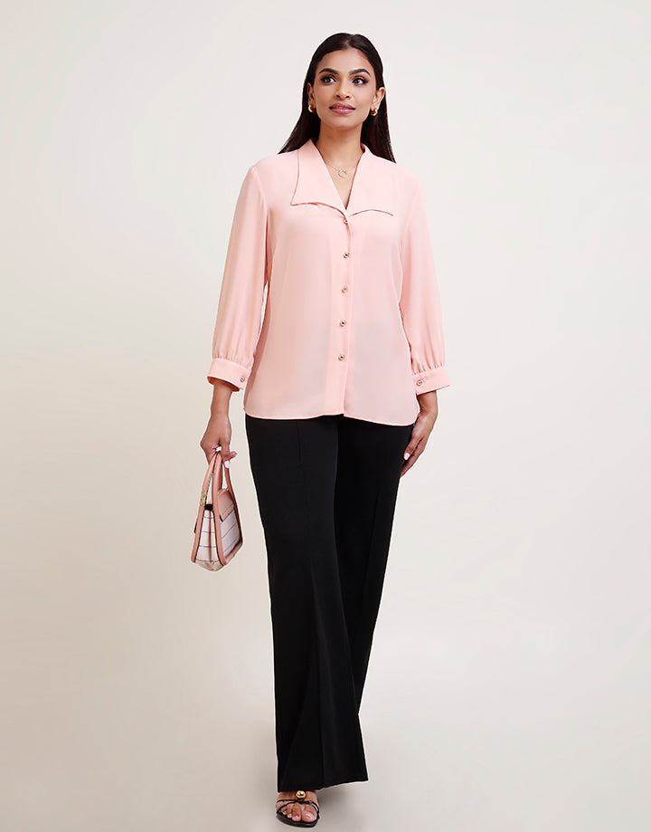 3/4 Sleeve with Collar Button Down Blouse