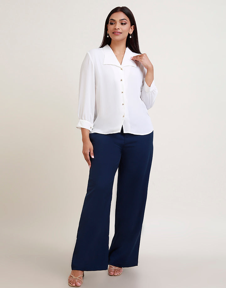 3/4 Sleeve with Collar Button Down Blouse