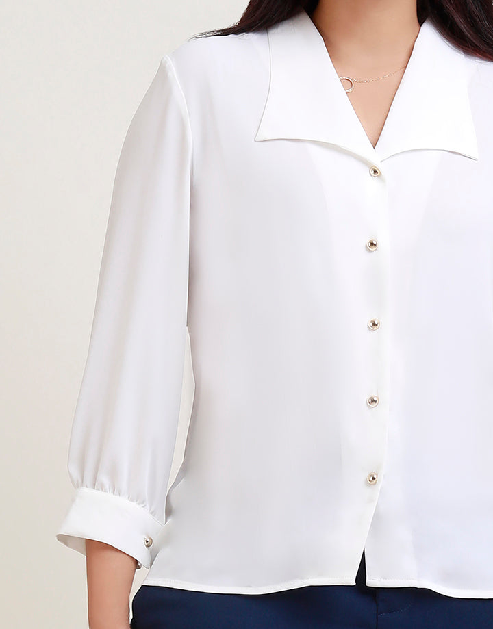 3/4 Sleeve with Collar Button Down Blouse