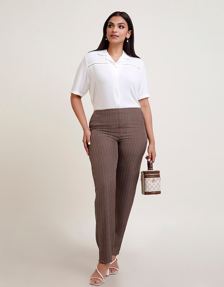 Cuban Collar Ladder Lace Button Down Blouse