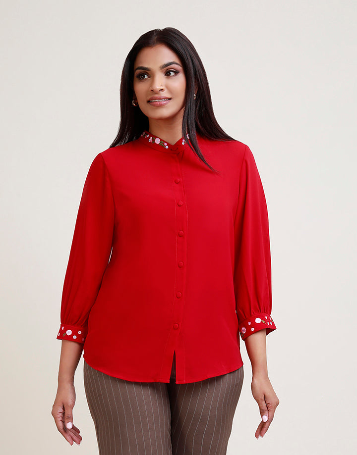 Chinese Collar with Embroidered Blouse