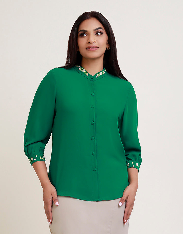 Chinese Collar with Embroidered Blouse