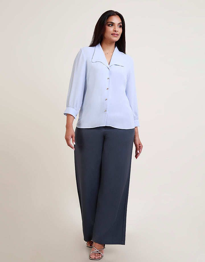 3/4 Sleeve with Collar Button Down Blouse