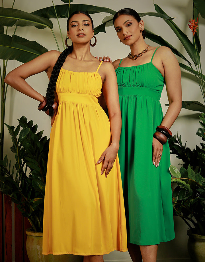 Front Gather Strap Short Dress