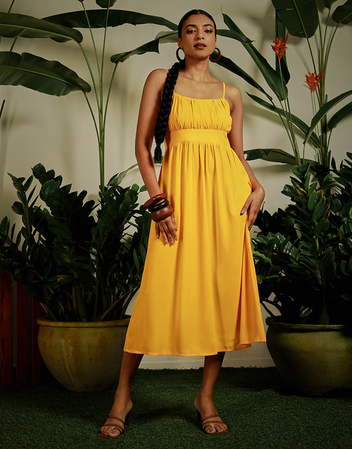 Front Gather Strap Short Dress