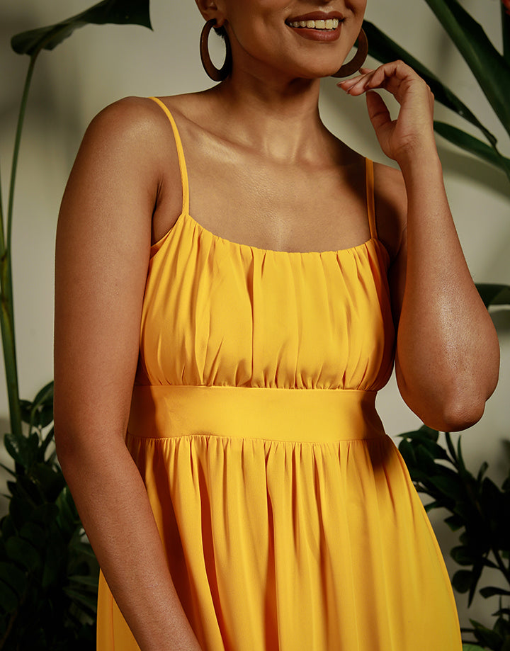 Front Gather Strap Short Dress