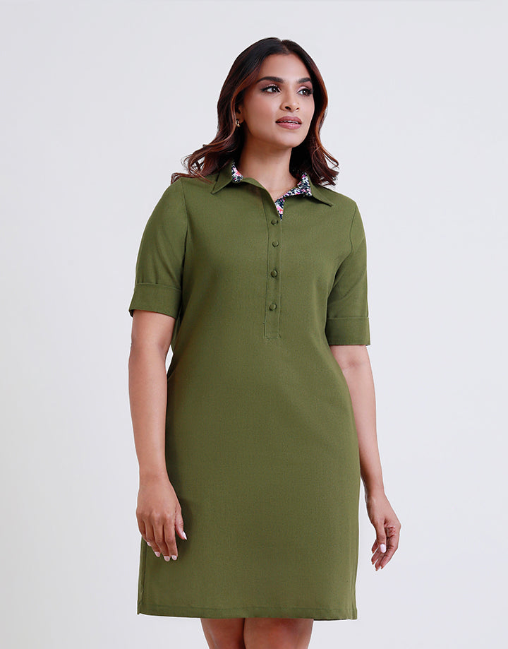 Half Placket Shirt Dress