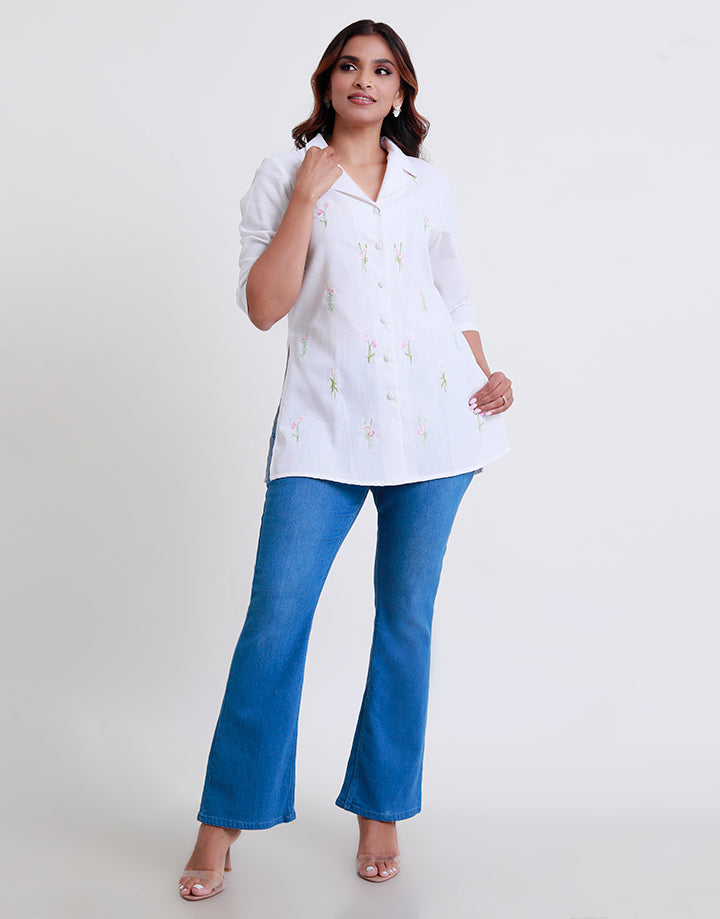 Cuban Collar Embroidery Kurta