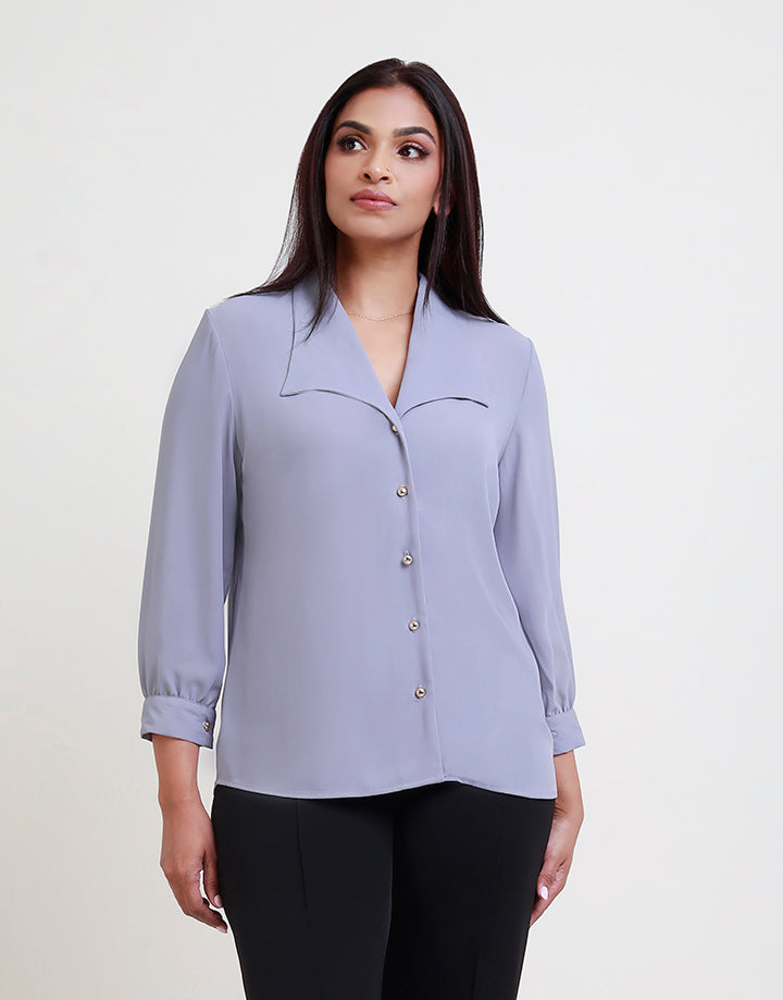 3/4 Sleeve with Collar Button Down Blouse