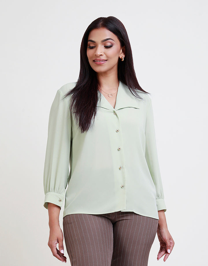 3/4 Sleeve with Collar Button Down Blouse