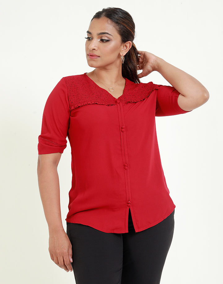 V-Neck Blouse with Smocked Detail