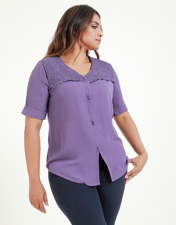 V-Neck Blouse with Smocked Detail