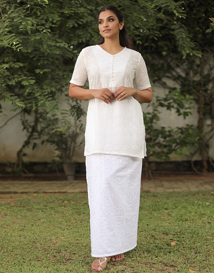 White Cut Lawn Lungi