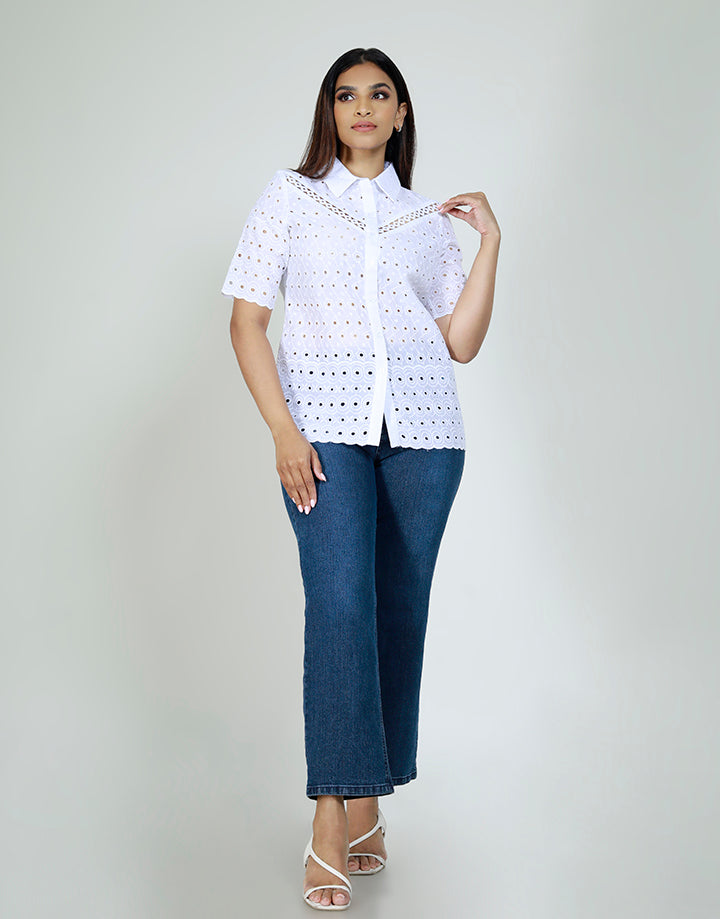 White Cutlawn Blouse with Collar