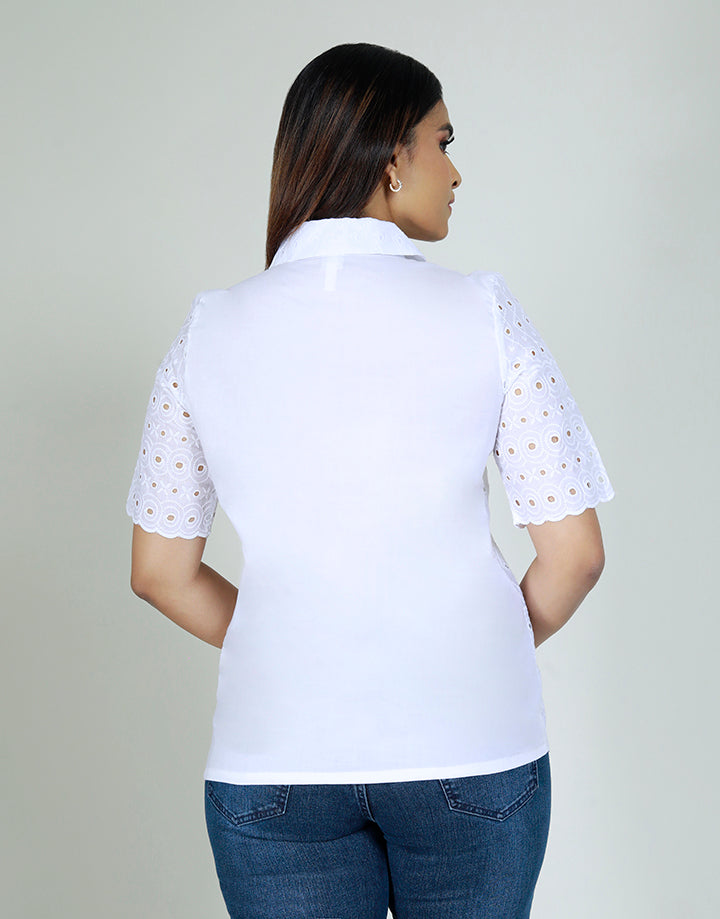 White Cutlawn Blouse with Collar
