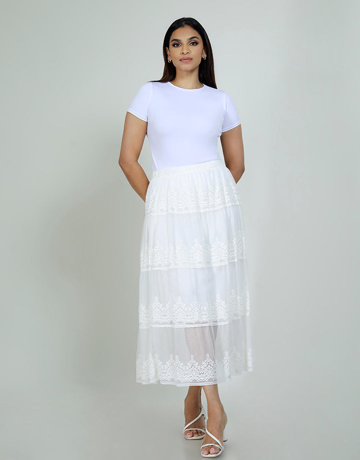 White Lace Tiered Skirt