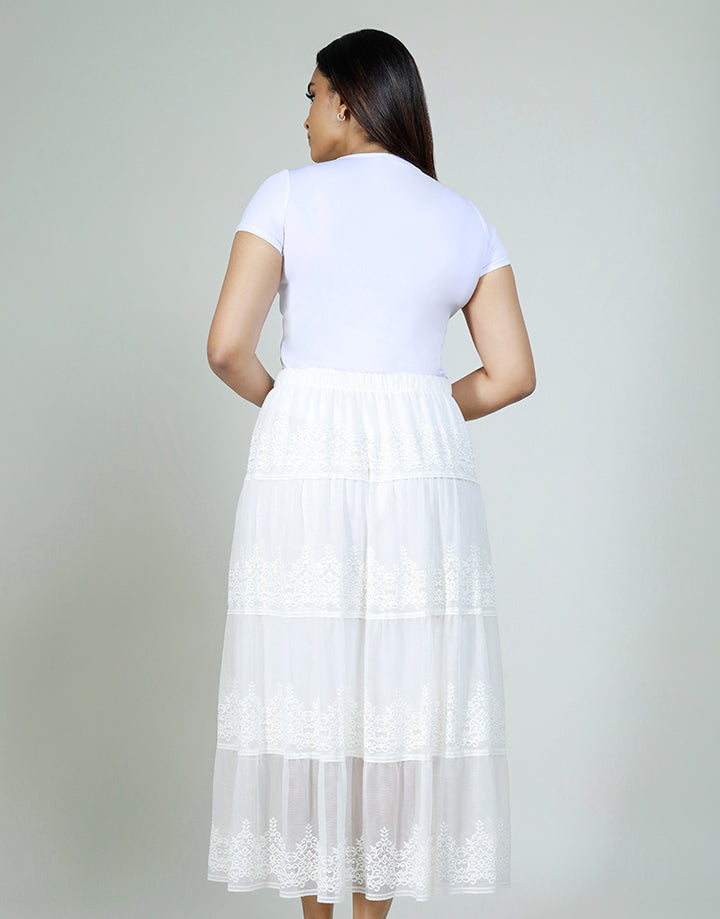 White Lace Tiered Skirt