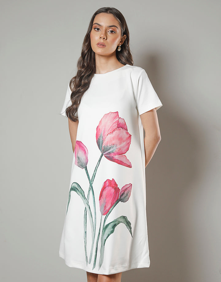 White Dress with Sublimation Print