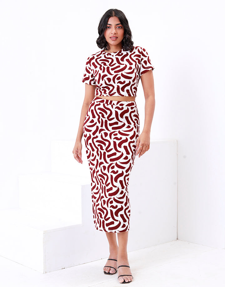 2 Piece Crop Top and Pencil Midi Skirt Set