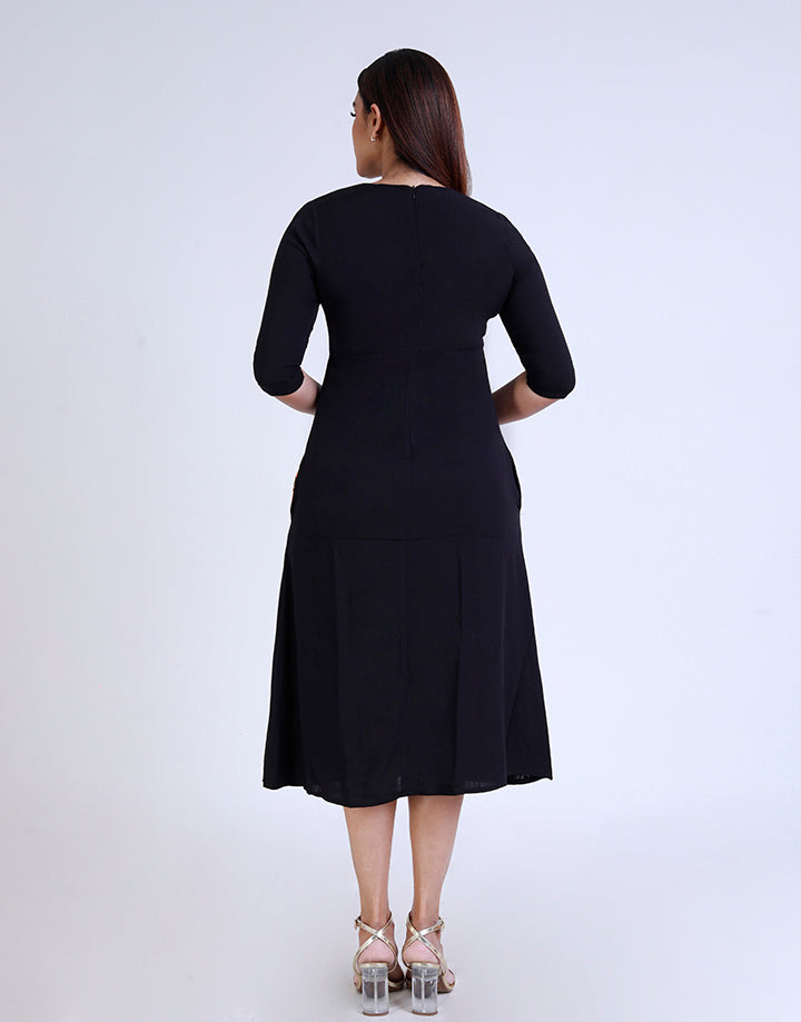 ¾ Sleeves Midi Dress with Screen Print