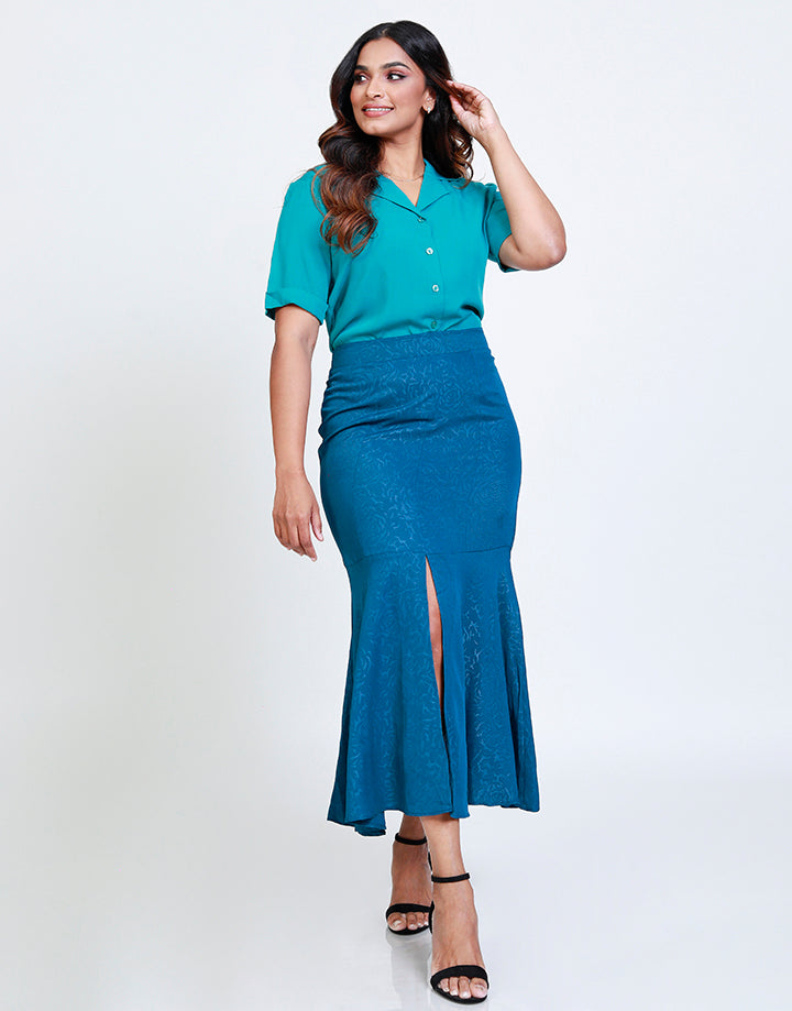 A-Line Midi Skirt with Front Slit
