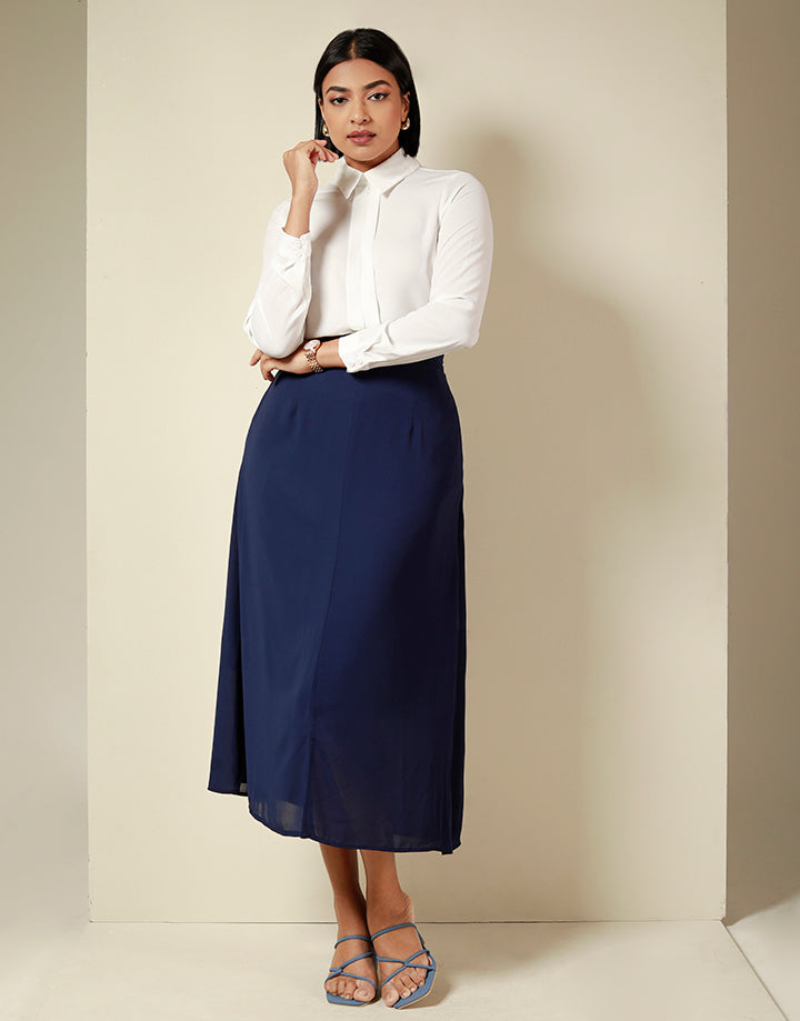 A-Line Midi Skirt with Side Zipper