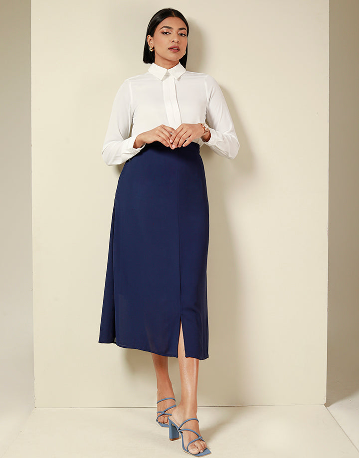 A-Line Midi Skirt with Side Zipper