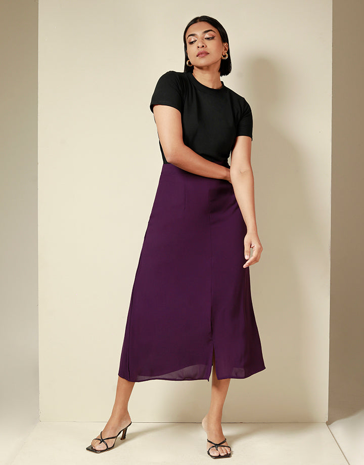 A-Line Midi Skirt with Side Zipper