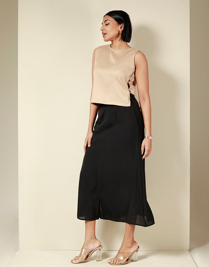 A-Line Midi Skirt with Side Zipper