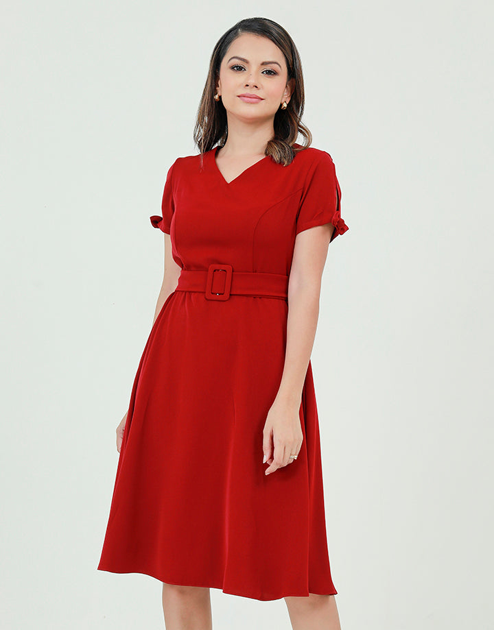 A-Line V-Neck Dress with Short Sleeves