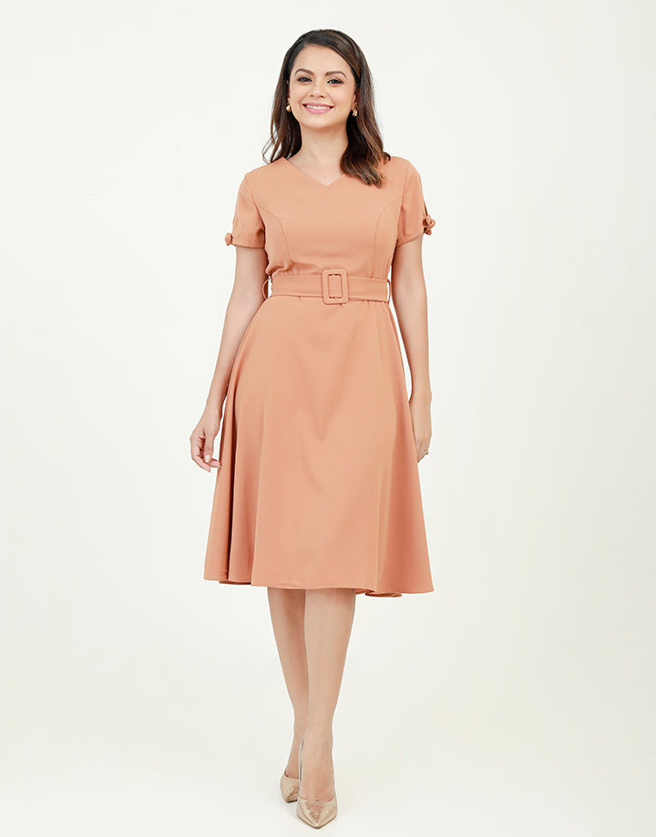 A-Line V-Neck Dress with Short Sleeves