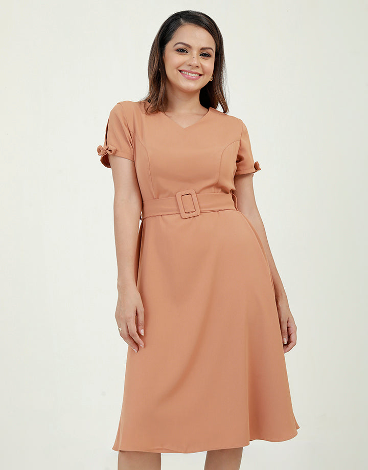 A-Line V-Neck Dress with Short Sleeves