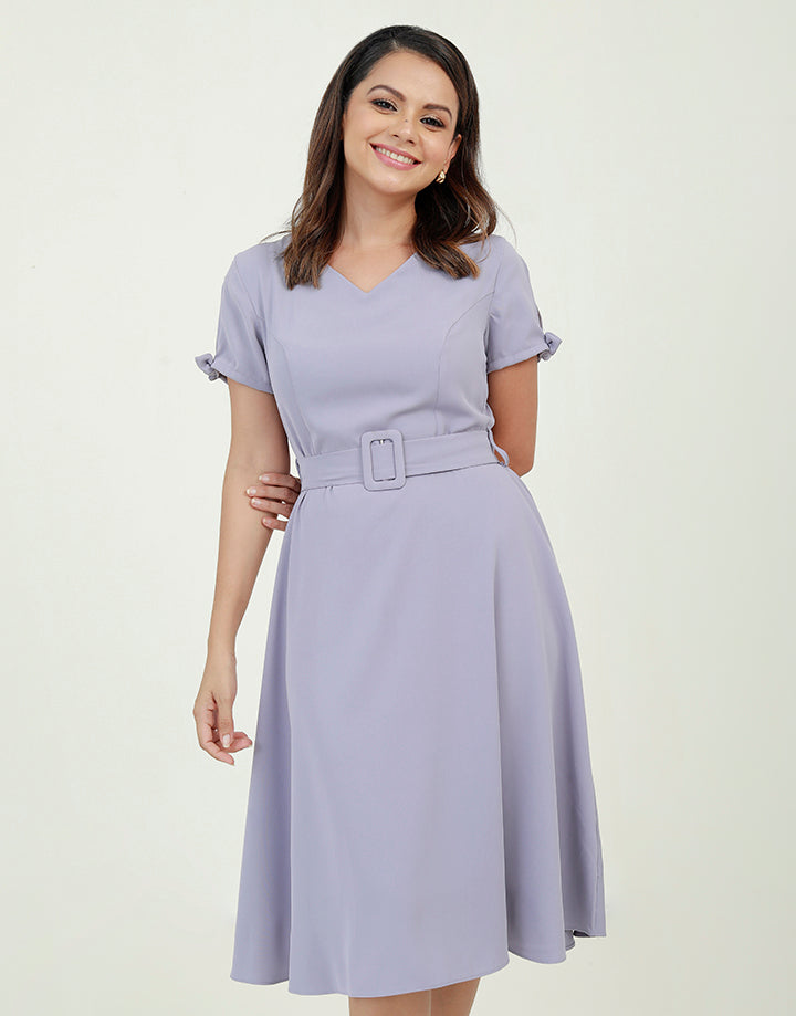 A-Line V-Neck Dress with Short Sleeves
