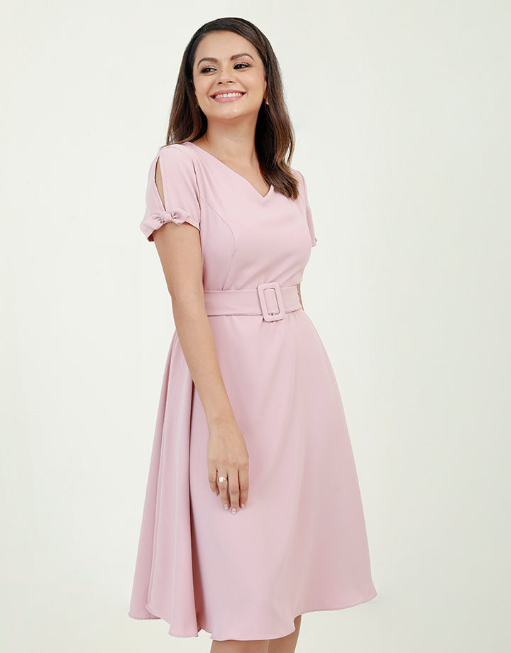 A-Line V-Neck Dress with Short Sleeves
