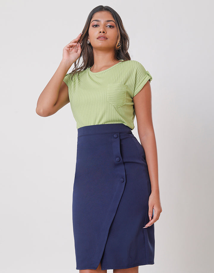 Asymmetric Wrap Tight Skirt with Button